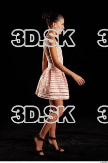 Walking reference of whole body white dress pink skirt black…